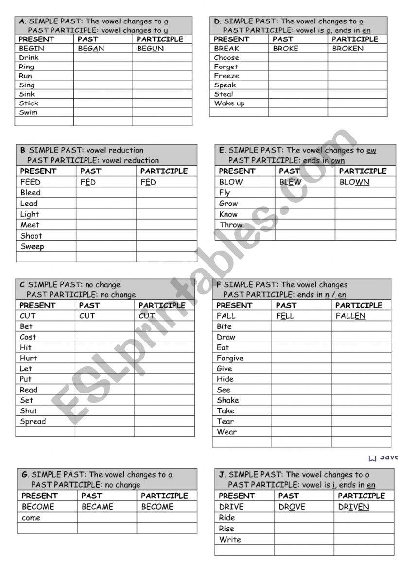 Irregular verbs worksheet