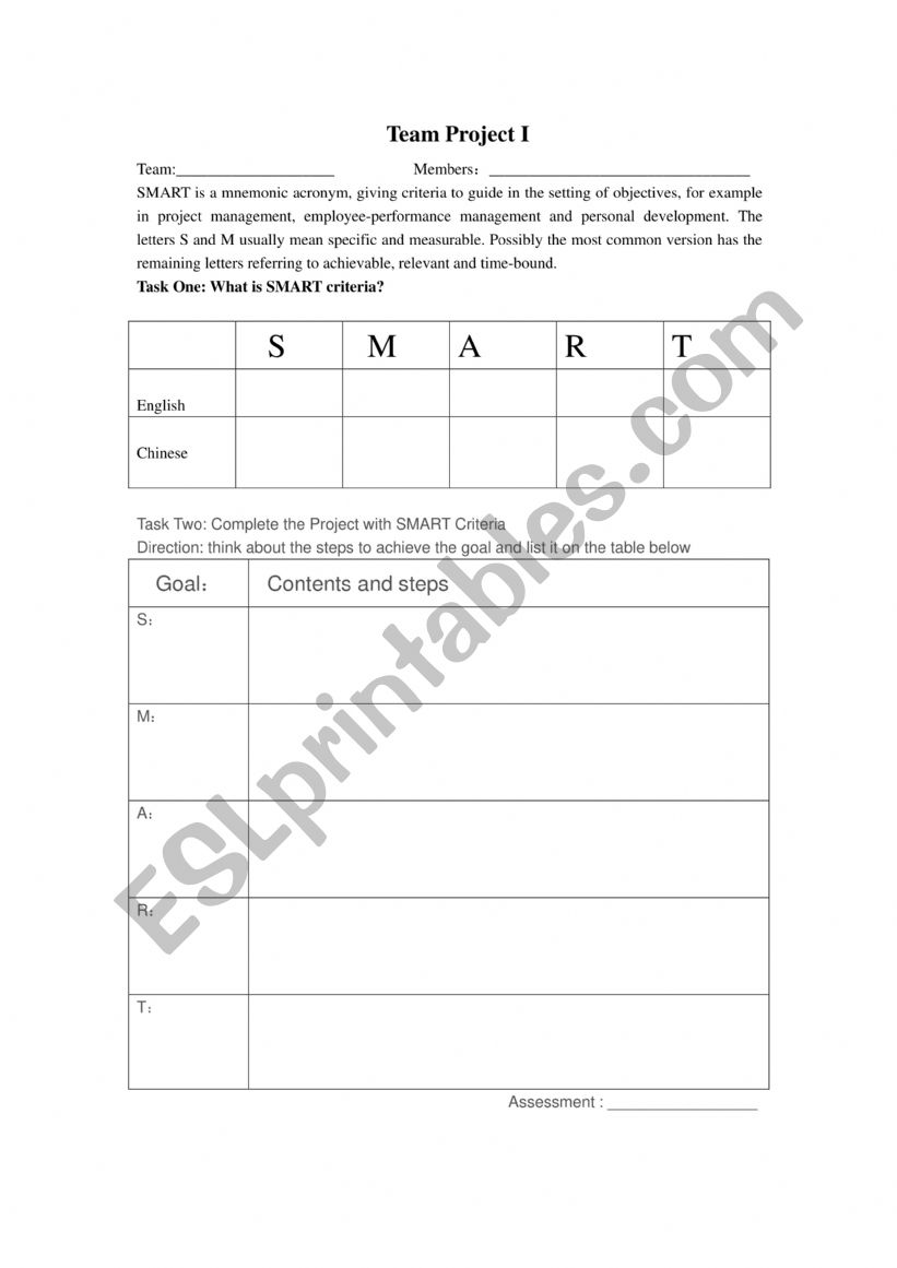 SMART Criteria  worksheet