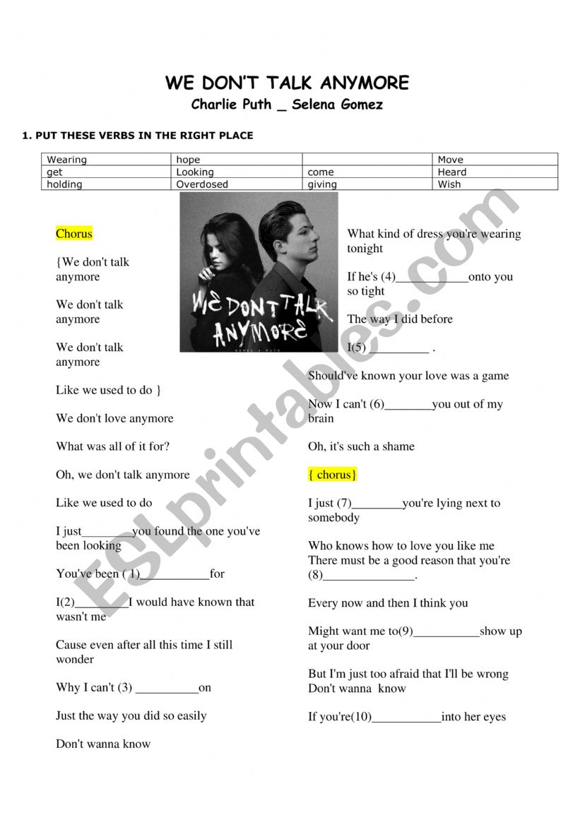 We DonÃ¯Â¿Â½t talk anymore worksheet