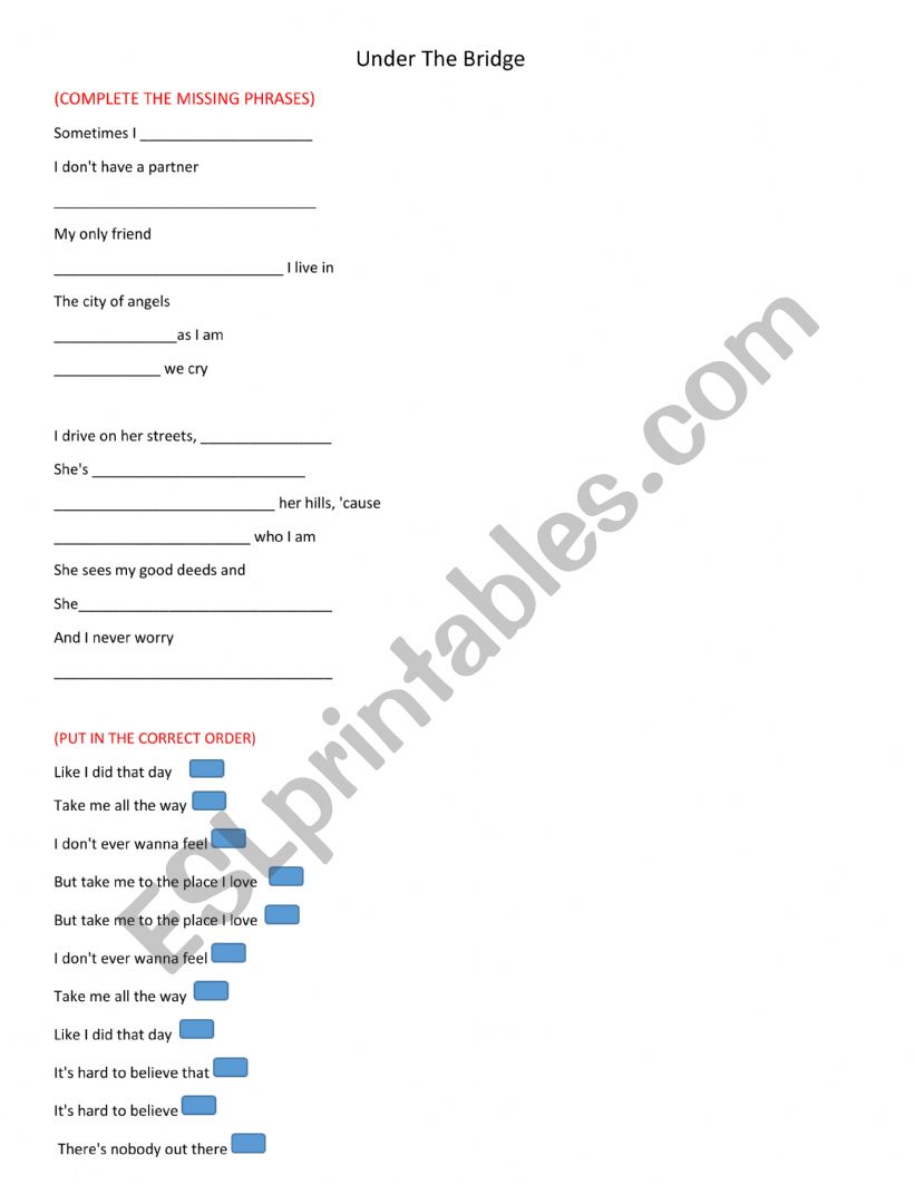 Under The Bridge worksheet