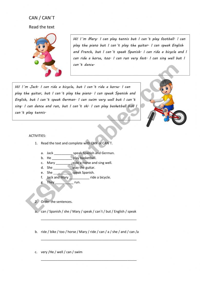CAN - CANT worksheet