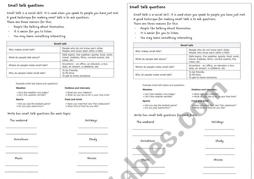 SMALL TALKS worksheet