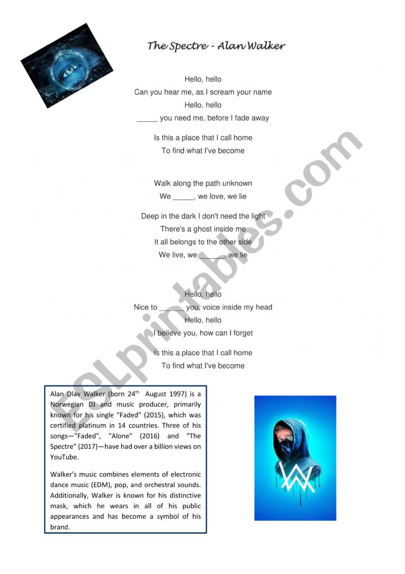 The Spectre ( Alan Walker) Lyrics