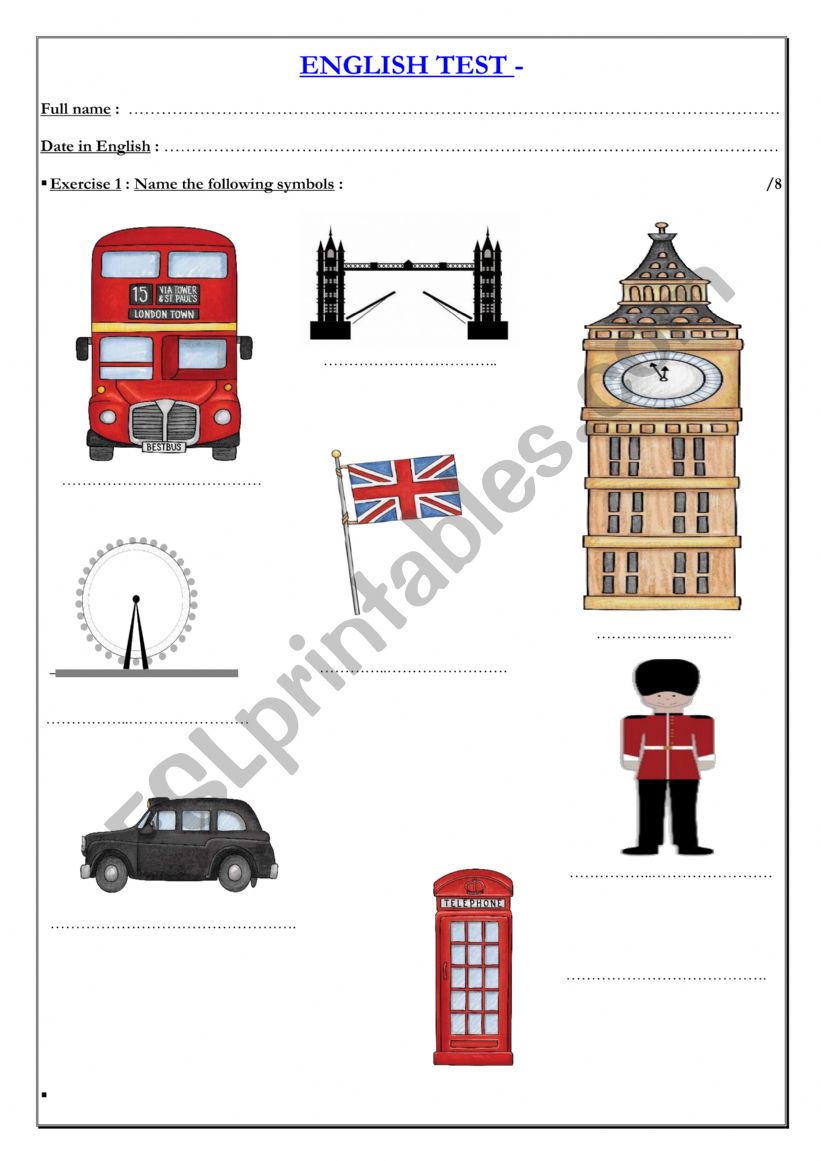 Test about London worksheet