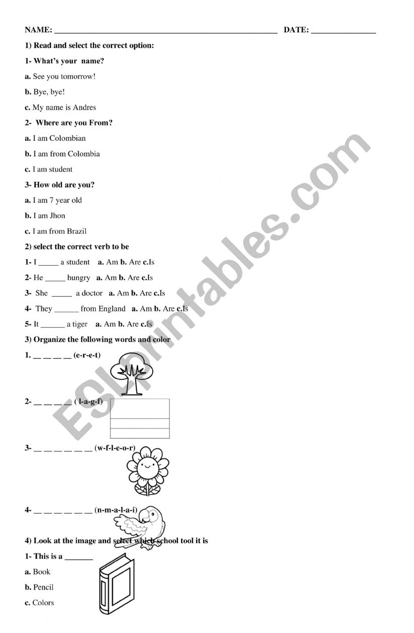 Examen de ingls segundo grado