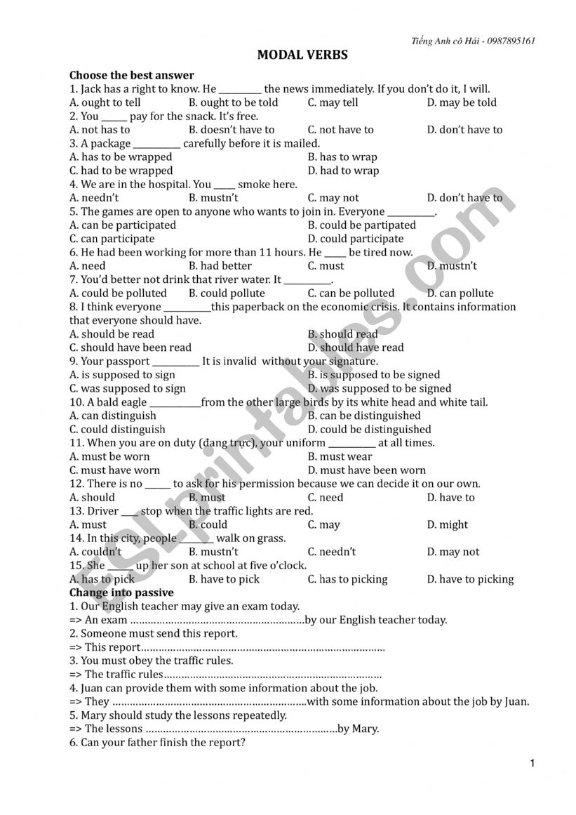 MODAL VERBS worksheet