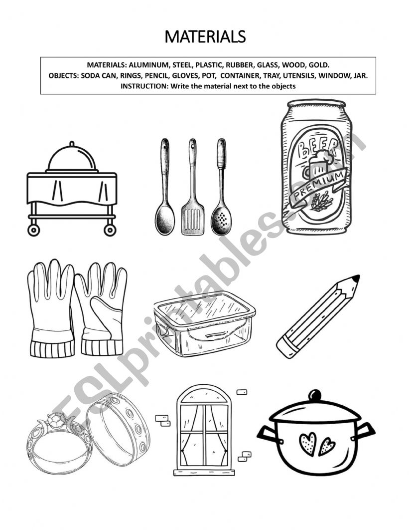 Materials worksheet