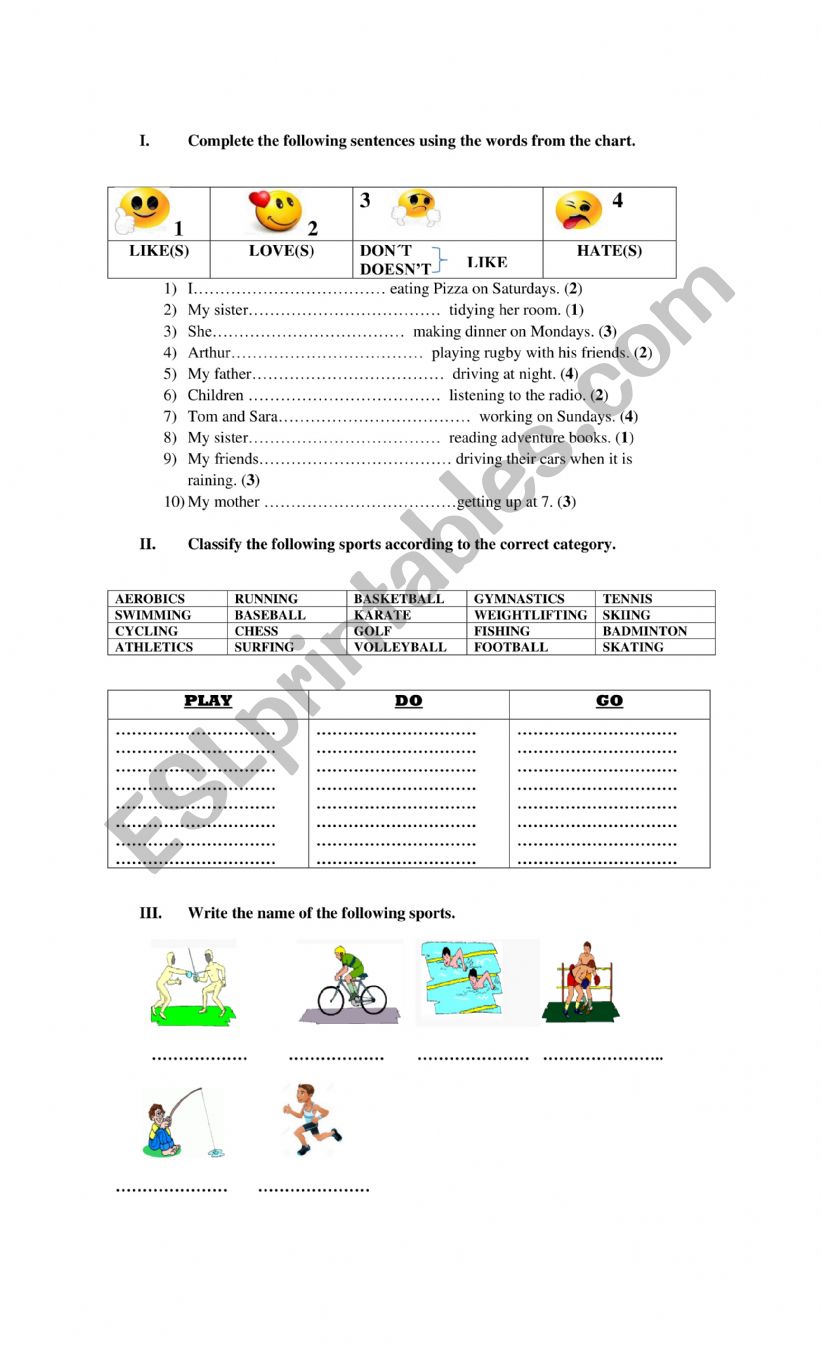 sport worksheet
