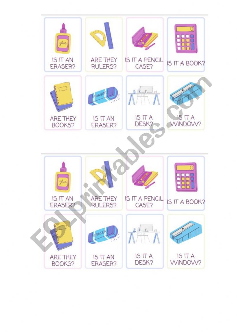 school objects worksheet
