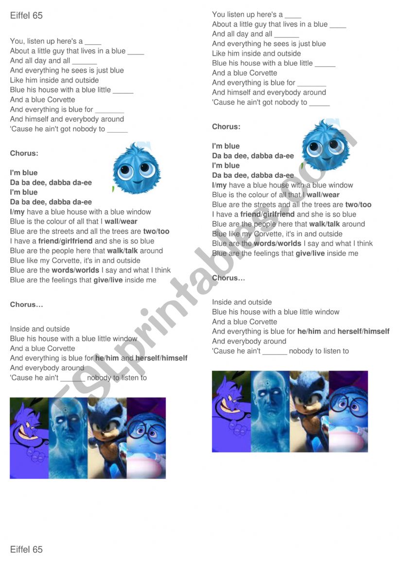 Eiffel 65 song worksheet