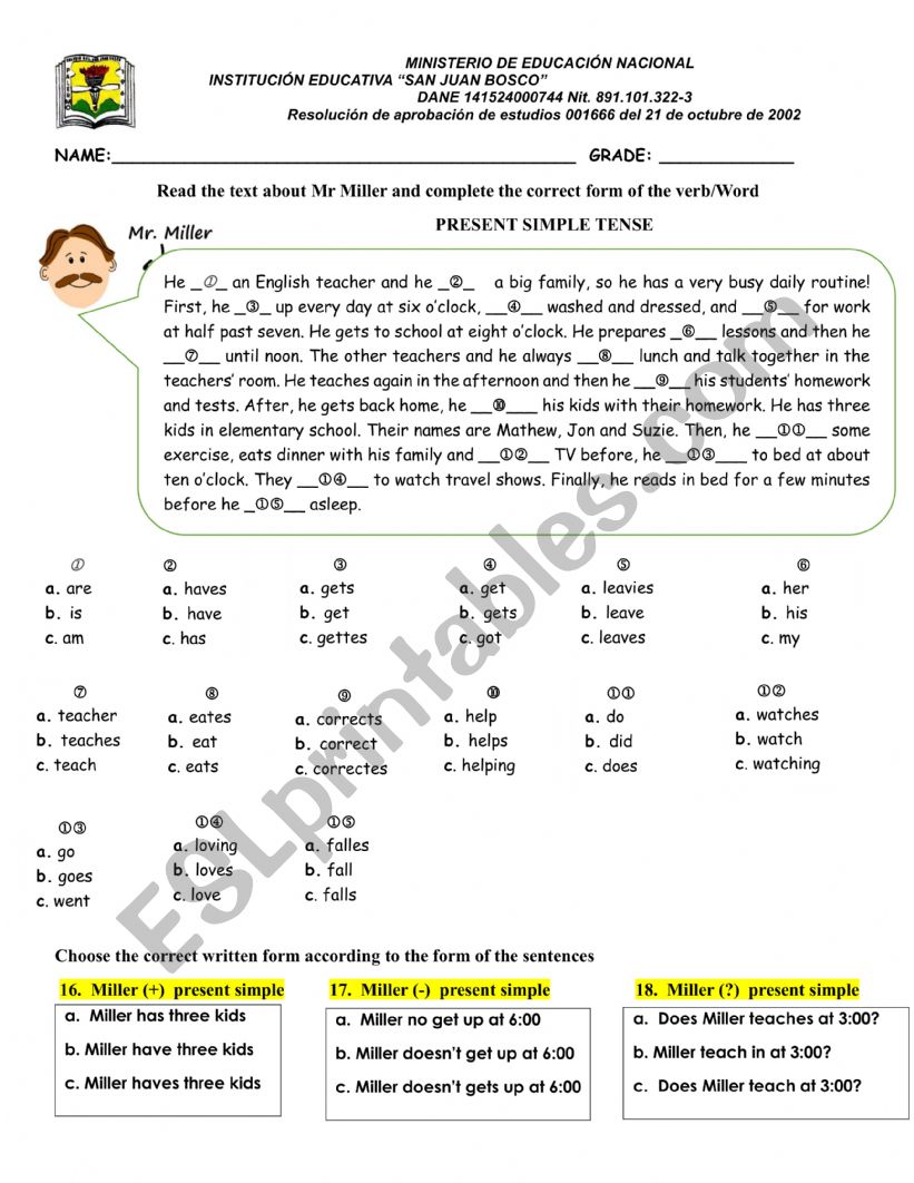 READING PRESENT AND PAST SIMPLE