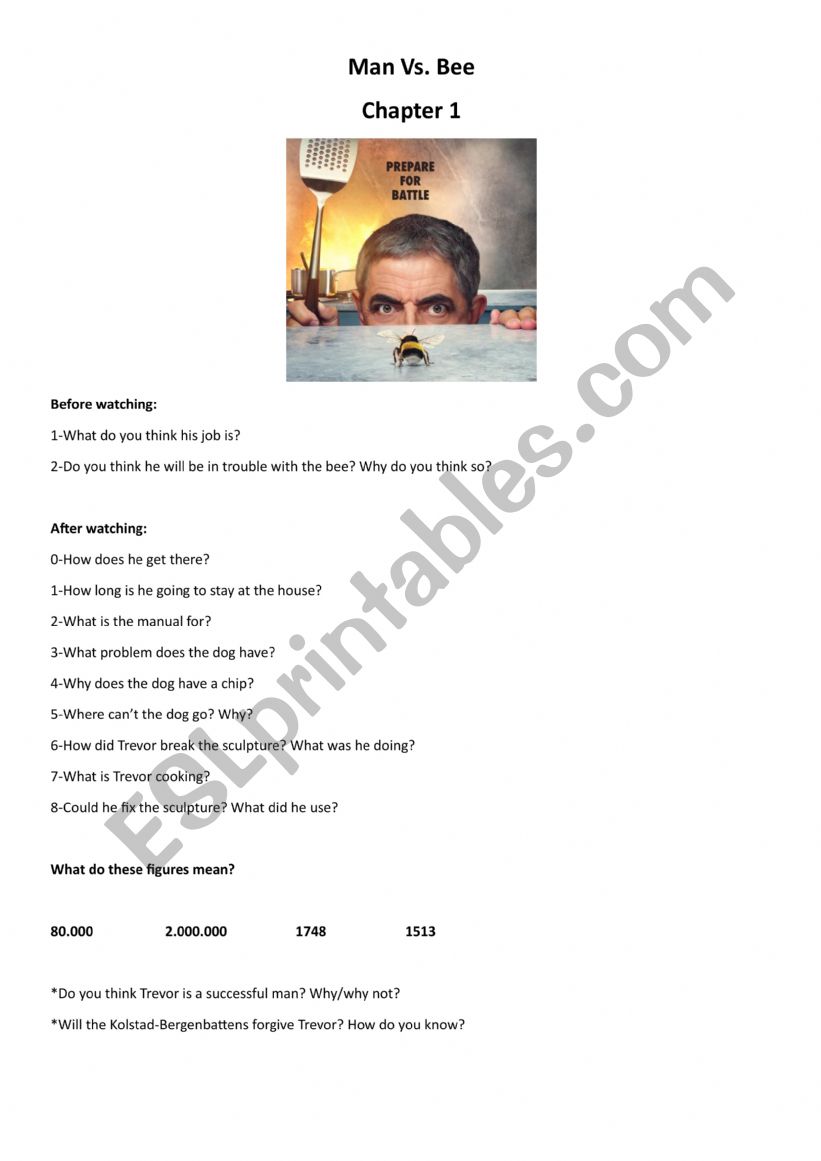 Man vs Bee - chapter 1 worksheet