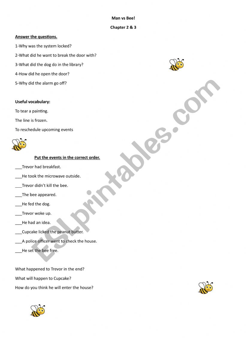 Man vs Bee worksheet