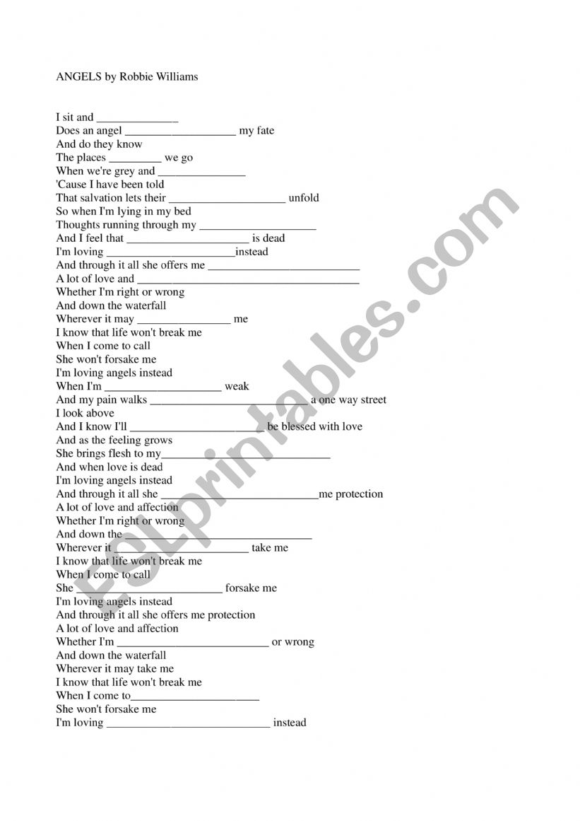 ANGELS SONG BY ROBBIE WILLIAMS
