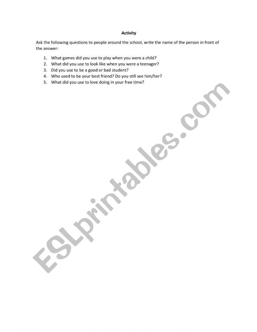 Past Habits Interview worksheet