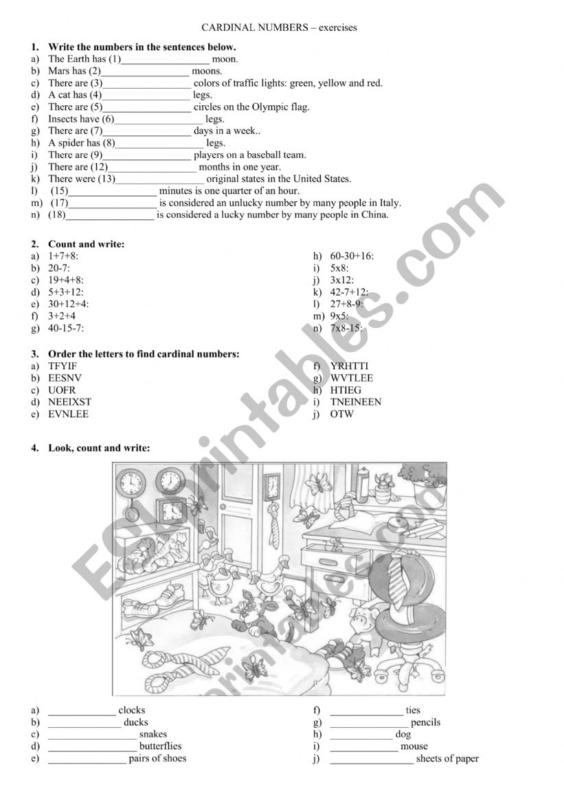 Cardinal numbers worksheet