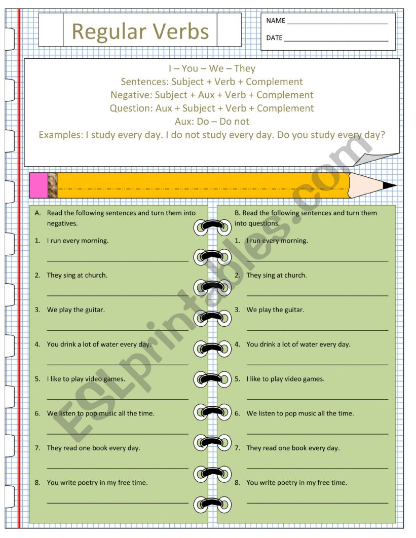 Simple Present Regular Verbs worksheet