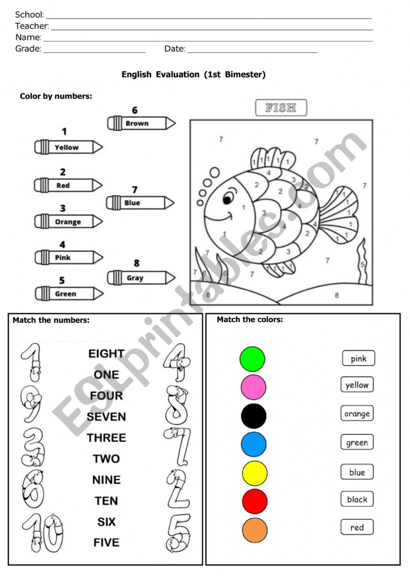 English Evaluation worksheet