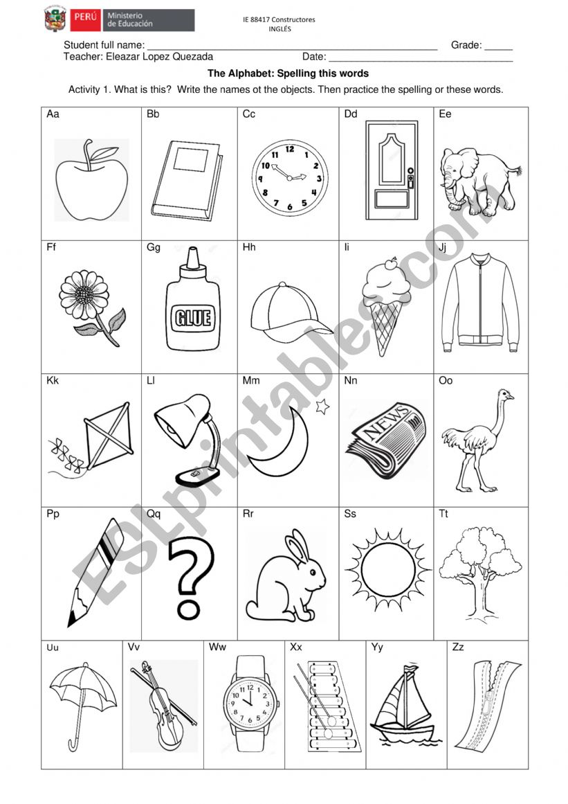 SPELLING WORDS worksheet