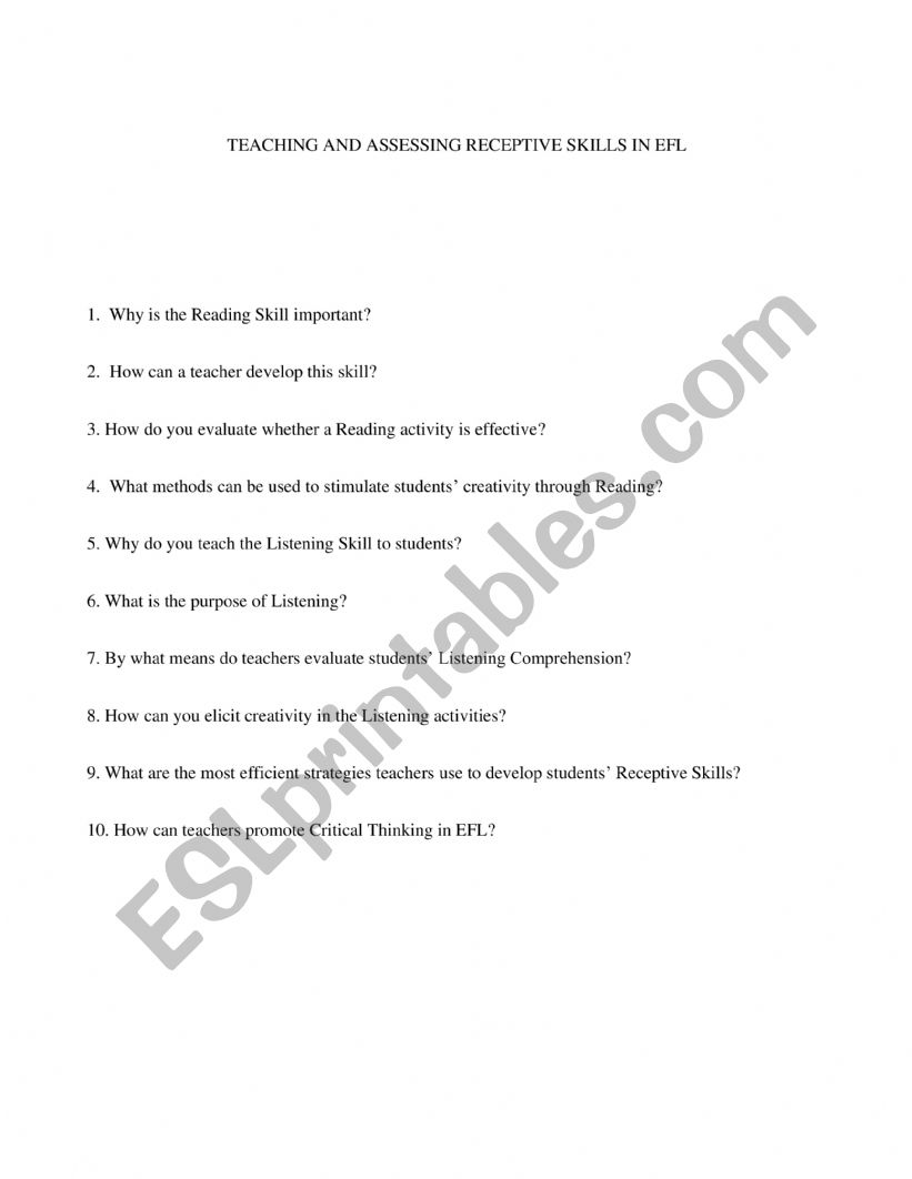 TEACHING AND ASSESSING RECEPTIVE SKILLS IN EFL