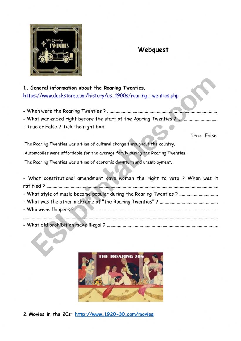 Webquest about the Roaring Twenties