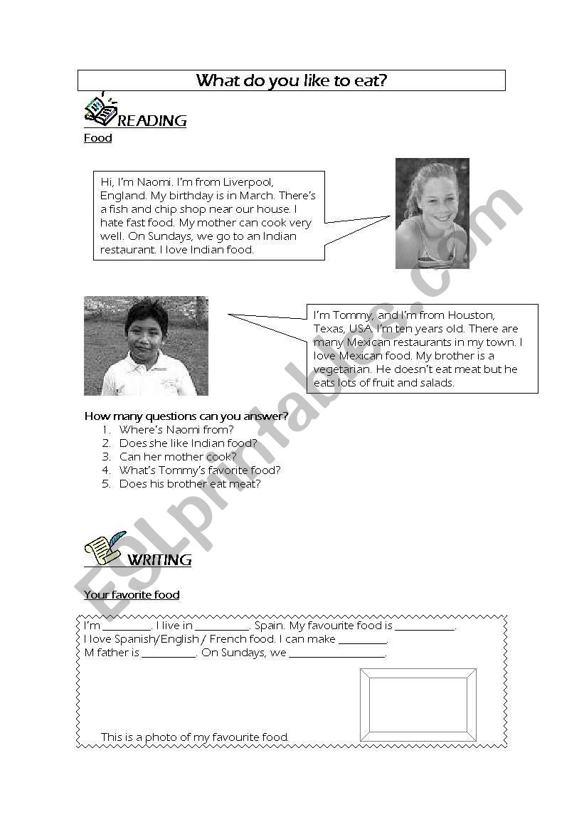 What do you like to eat? worksheet