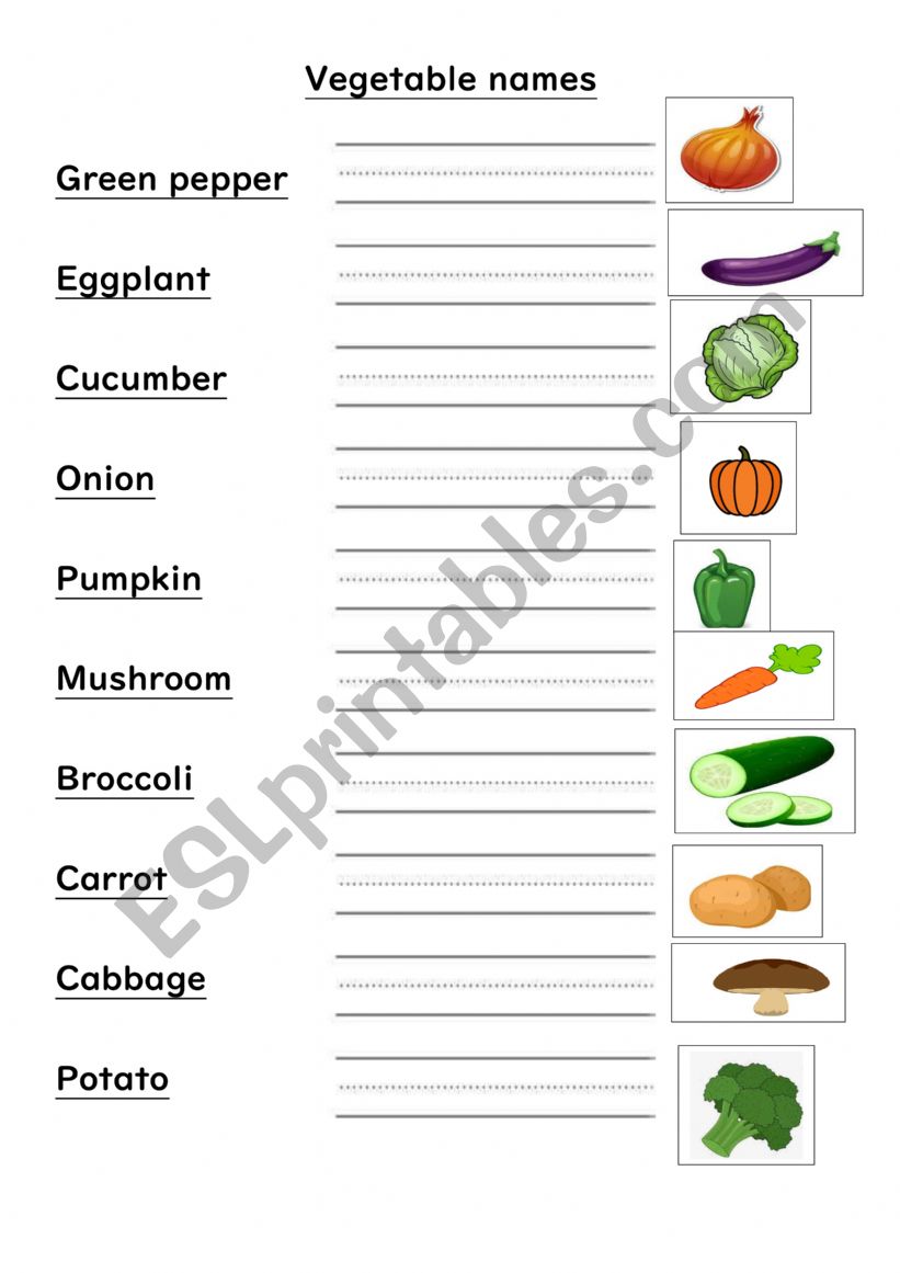 Vegetable Names - Writing parctice