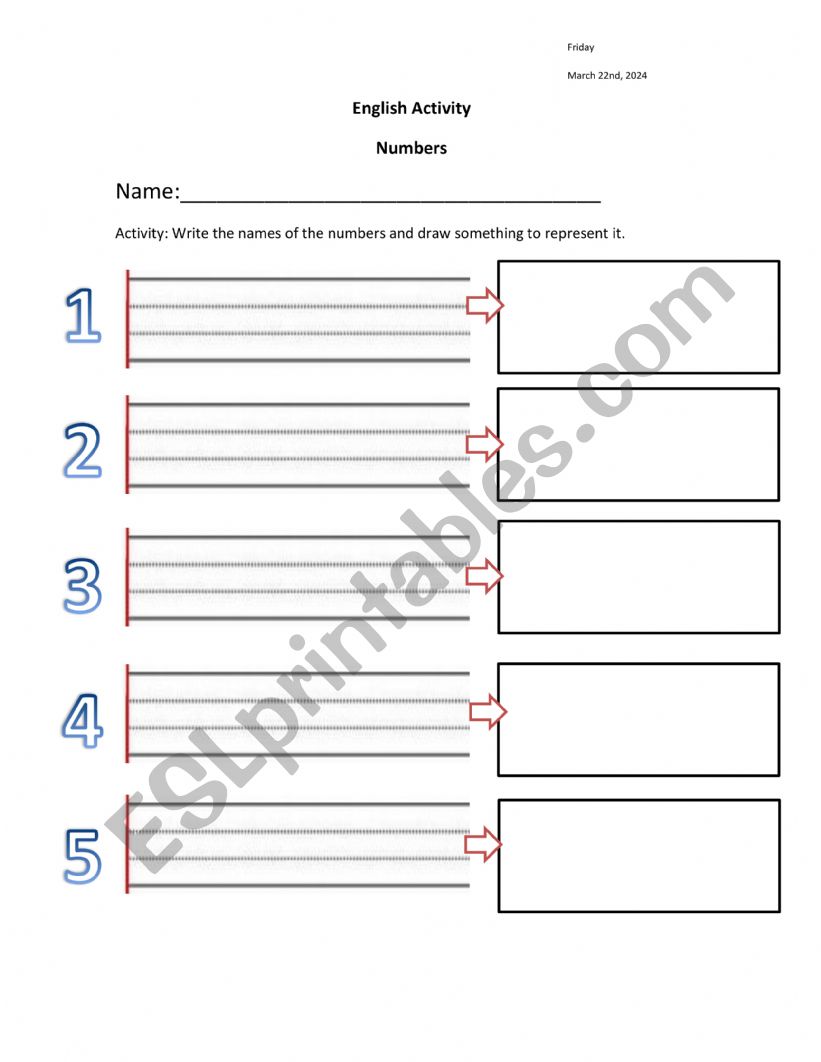 numbers writing 1 o  5  worksheet