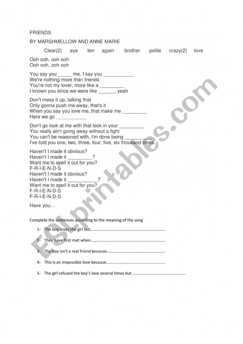marshmello friends  worksheet