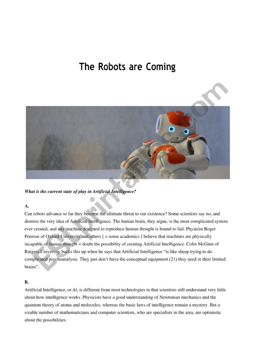 Robots Comprehension Reading Passage
