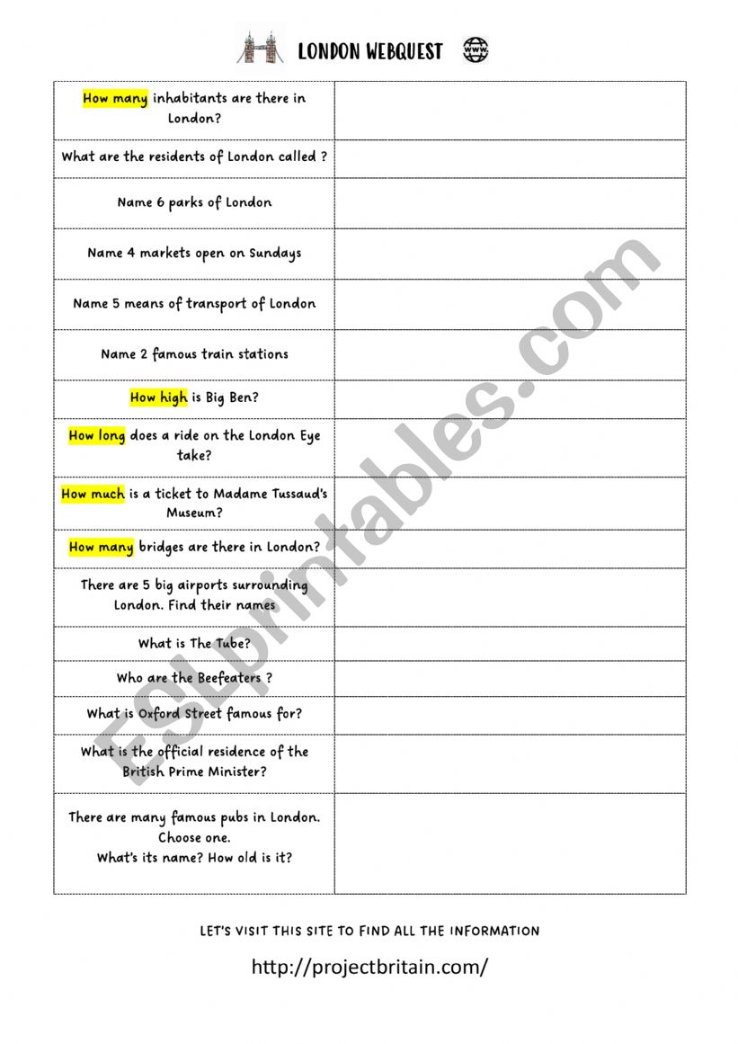 London webquest worksheet