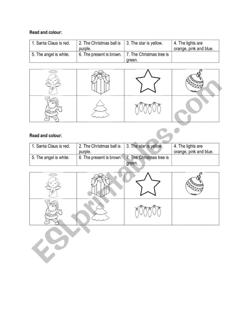Christmas items worksheet