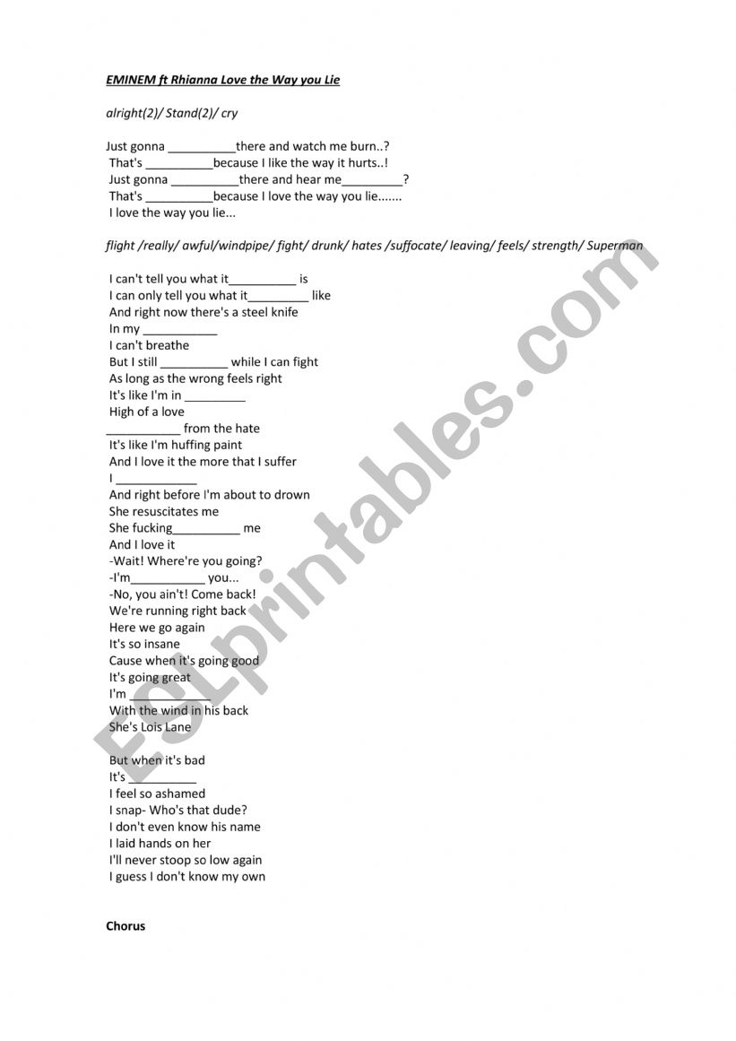 love the way you lie worksheet
