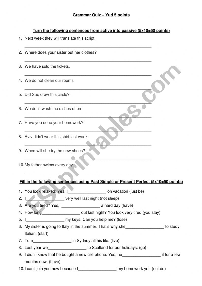 passive and perfect tense  worksheet