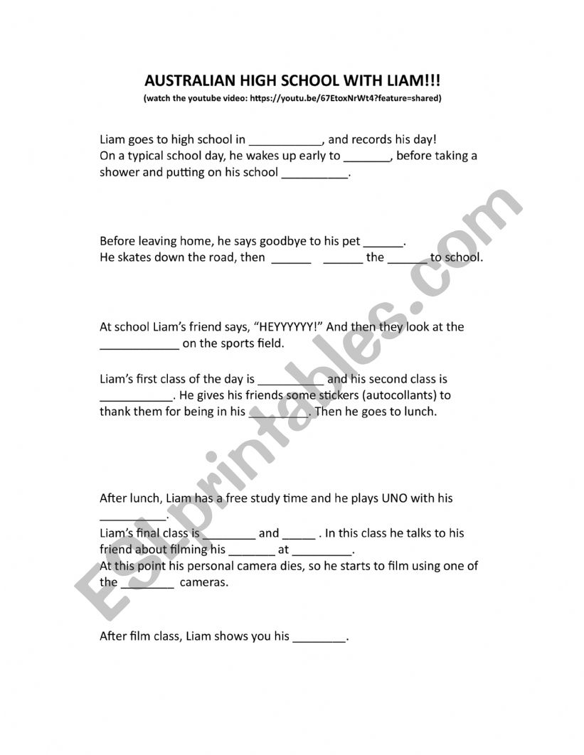 Australian High School Life worksheet