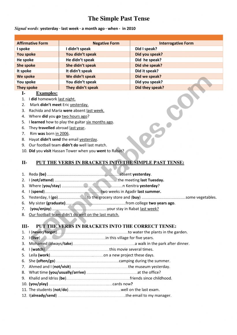 The Simple Past Tense worksheet