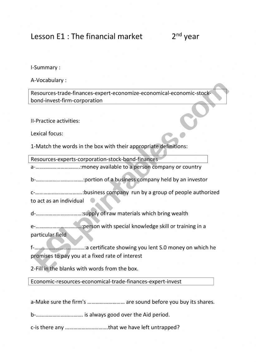 LESSON  E1 FOR 2ND YEAR ECONOMICS