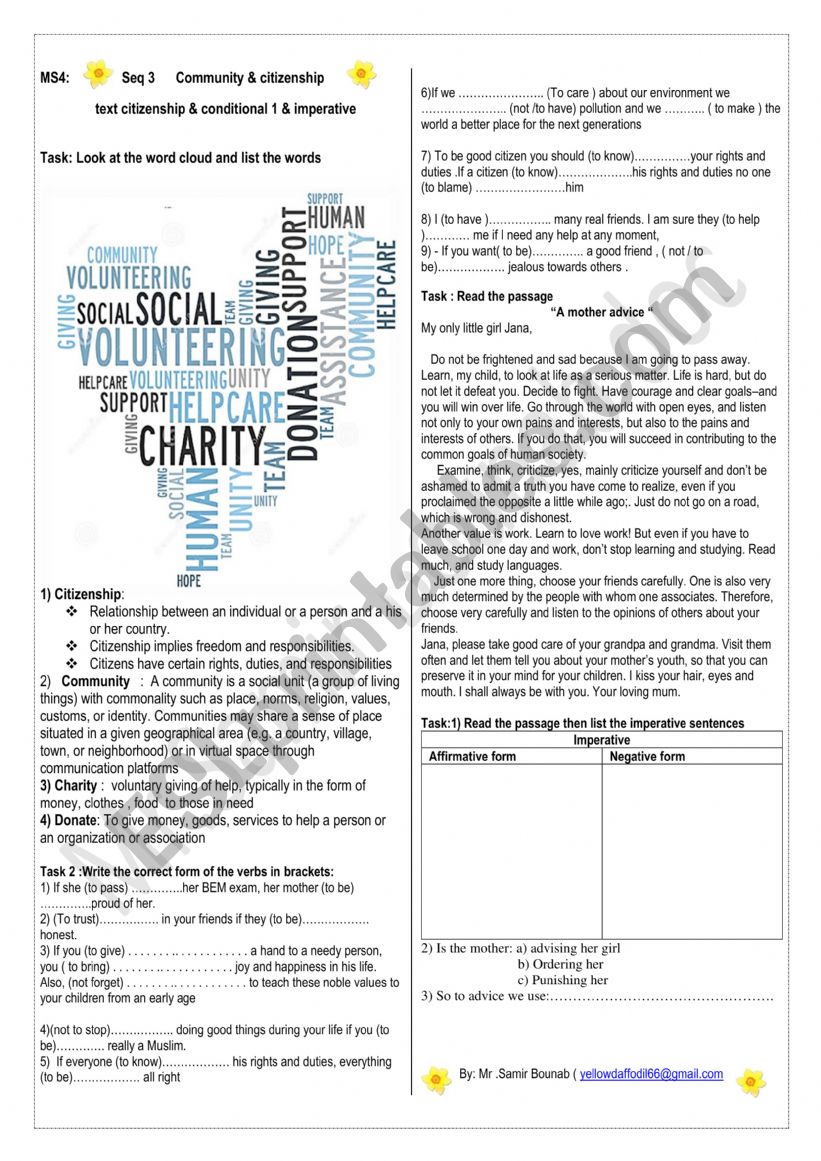 citizenship and community  worksheet