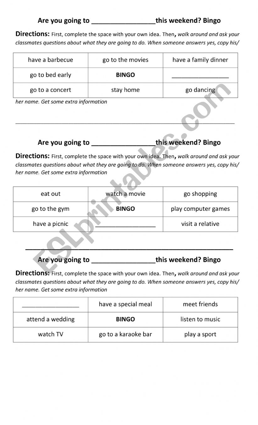 GOING TO (BINGO) worksheet