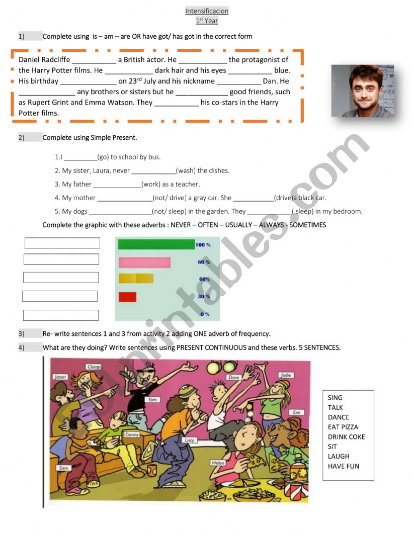 Present Simple - adverbs of Frequency  - Present Continuous -verb to be - verb have got