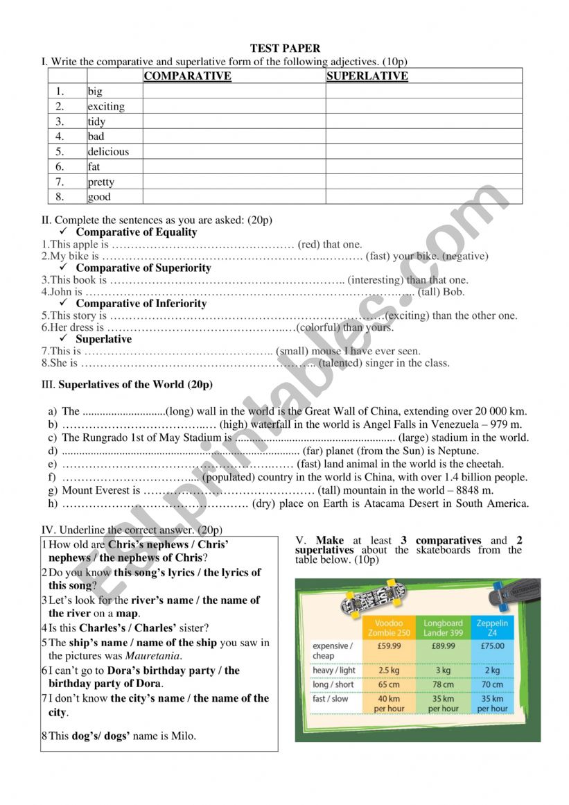 Test paper 6th grade worksheet