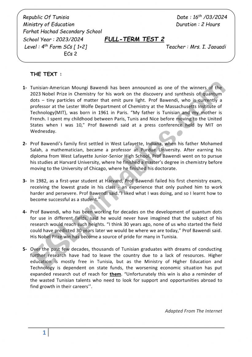 Full-Term Test 2 worksheet