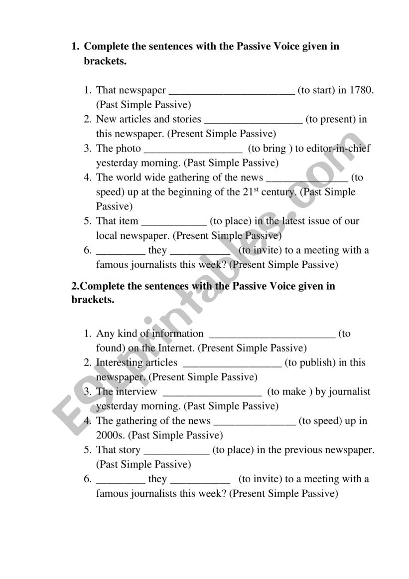 Passive voice worksheet