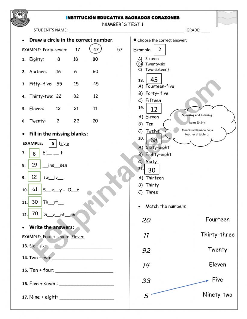 Numbers worksheet