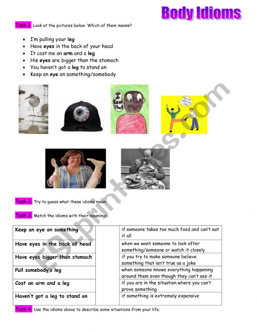 Body Idioms worksheet