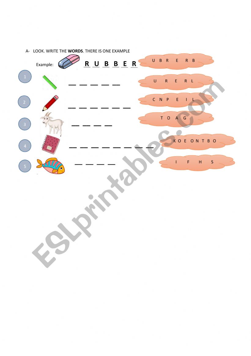 CLASSROOM OBJECTS, ANIMALS worksheet