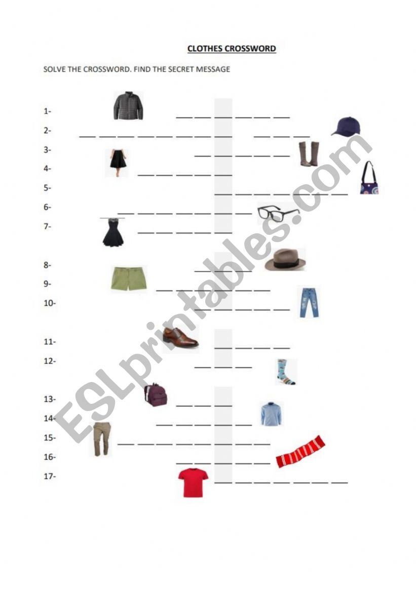 Clothes Crossword worksheet