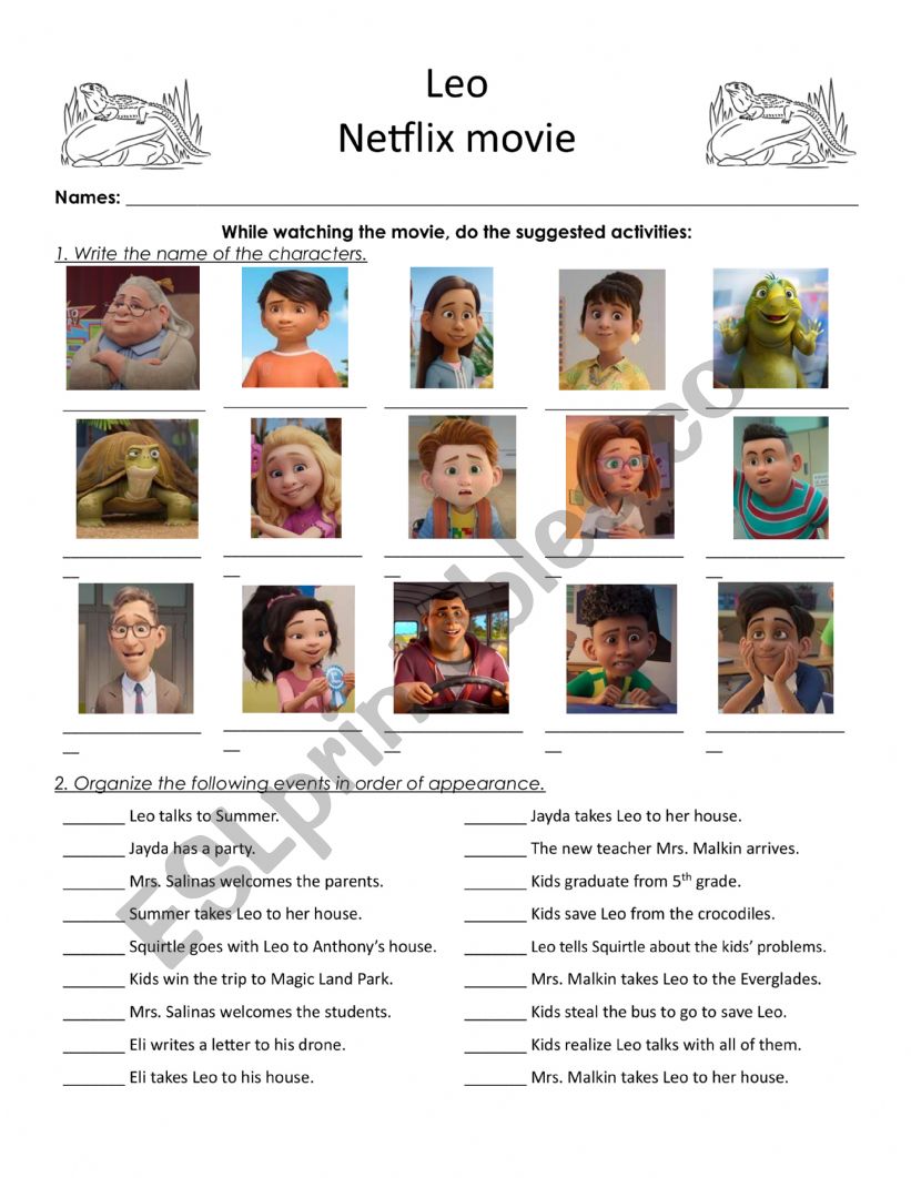 LEO netflix original movie worksheet