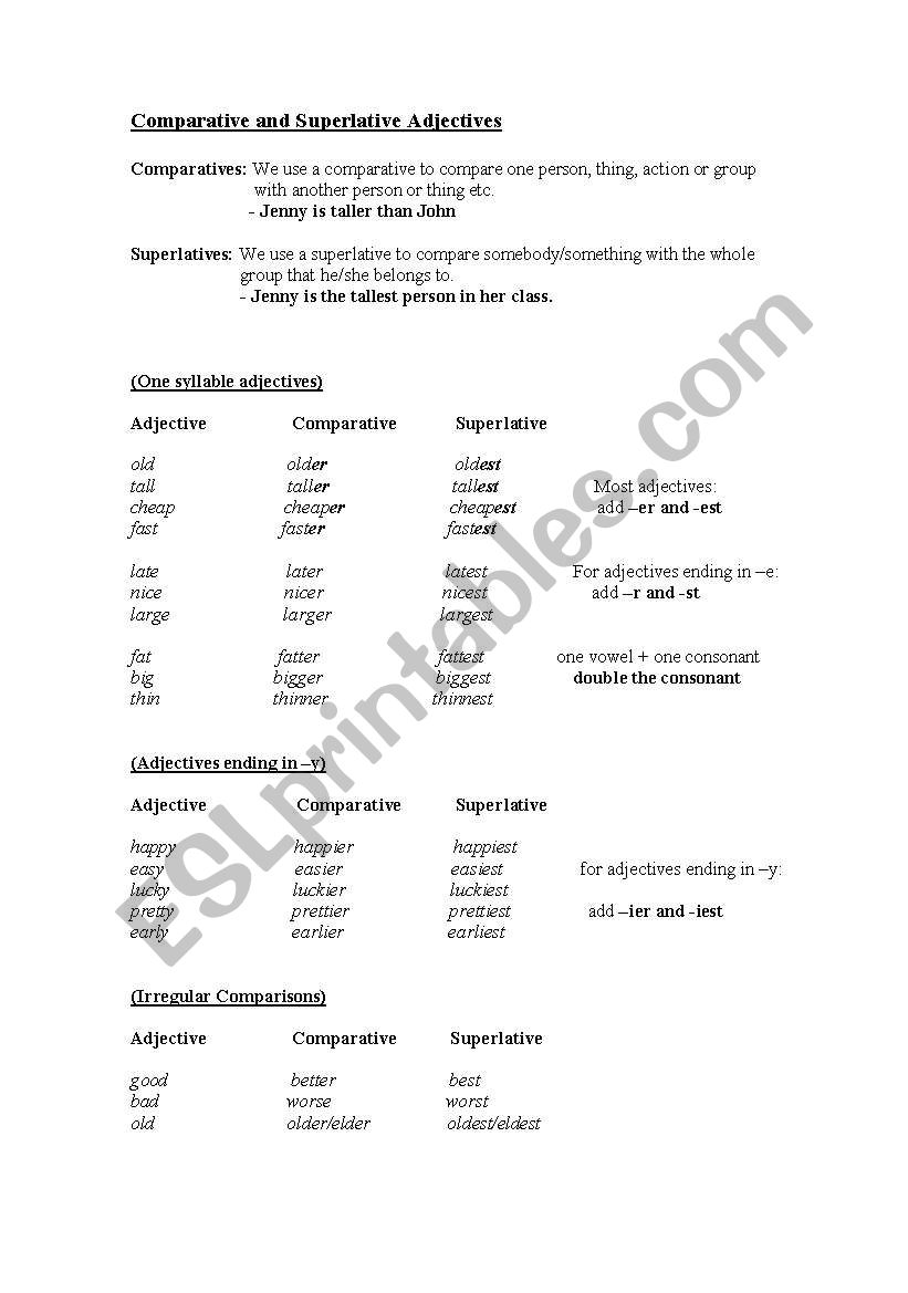 comparatives and superlatives worksheet