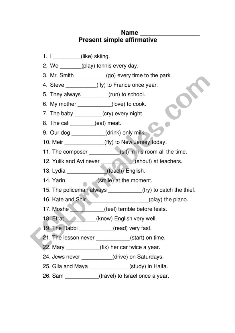 Present Simple drills worksheet